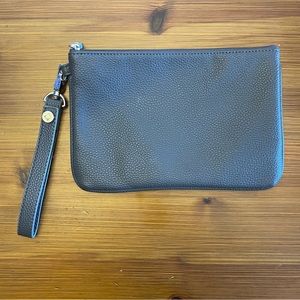 Jewell By Thirty-One Charcoal Grey Pebbled Leather Clutch / Wristlet with Strap